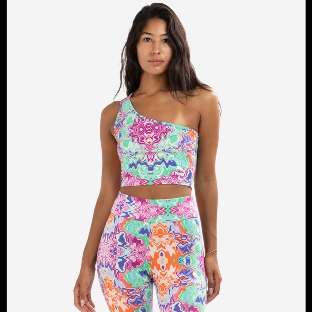 Puma Psychedelic One-Shoulder Top - Purple, Pink, Green, Orange